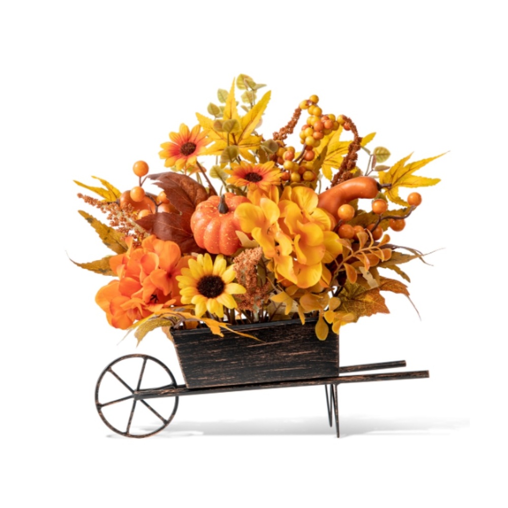 Glitzhome 12 in. H Fall Floral Cart Centerpiece